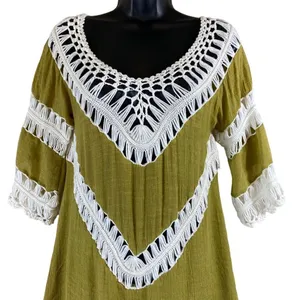 Wishlist Boho Chartreuse ￼Crochet Tunic Top thumbnail 2