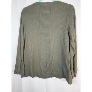 Green Tea Top Womens Small Olive Green Waffle Knit Thermal Long Sleeve thumbnail 10