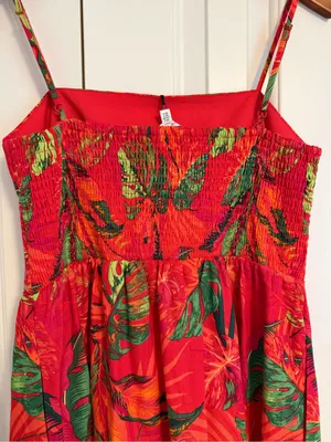 Maison d'Amélie tropical print red maxi dress NWT Size Small Linen Blend thumbnail 7