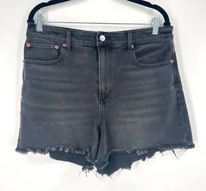 American Eagle Black 90s Boyfriend‎ Distressed CutOff Hi Rise Denim Shorts Sz 12 thumbnail 1