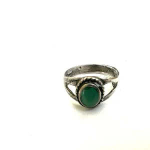 Sterling silver green stone ring Silver thumbnail 3