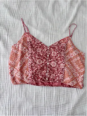Women's American Eagle Floral Crop Top Size L Pink Orange thumbnail 9