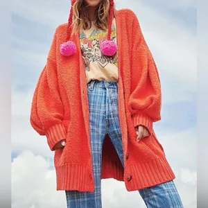 Free People Womens Snow Drop Cardigan in orange knit Small thumbnail 2