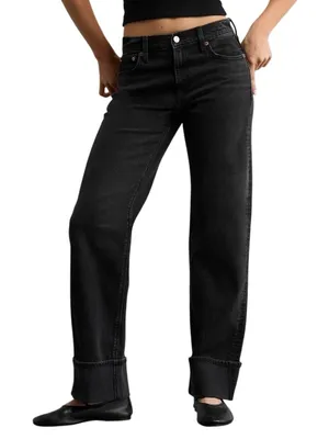 American Eagle High Waisted Cuffed Stovepipe Jean Womens 8 Black Classic Denim thumbnail 1