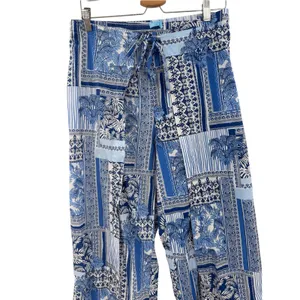 J.McLaughlin Eugene Palm Patchwork Wide Leg Pull On Pants Blue White Size Medium thumbnail 5