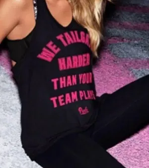 NWOT PINK Victoria's Secret “We Tailgate Harder Than Your Team Plays” Black Tank thumbnail 2