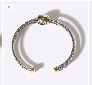 Cross Detail Twisted Double Wire Cuff Bangle Bracelet Silver thumbnail 6