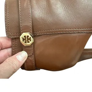 Tory Burch Cognac Leather Logo Strap Ankle Booties Stiletto Heel Size 8 thumbnail 9