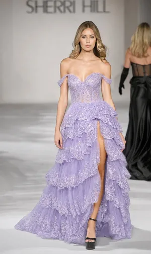Sherri Hill 55500 Lilac Purple Tiered Ruffle Prom Gown sz 8 thumbnail 1