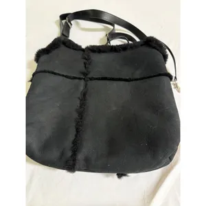 UGG Australia Black Suede Shearling Crossbody Bag Leather Strap Hobo thumbnail 3