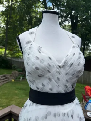 BCBG MAXAZRIA DRESS Maxi Formal LONG GOWN WHITE BLACK POLKA DOT 4 S Ruffle thumbnail 3