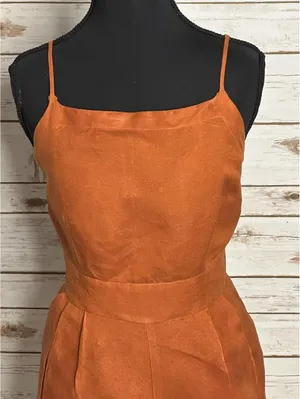 LOFT sleeveless ruffled hem romper Size 4 linen-blend rust coastal summer thumbnail 2