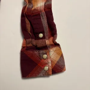 Wrangler Retro Plaid Western Shirt Women Medium Burgundy Orange Pearl Snap thumbnail 7