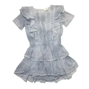 NWT LoveShackFancy Natasha Mini in Washed Denim Hand Dye Ruffle Cotton Dress M thumbnail 4