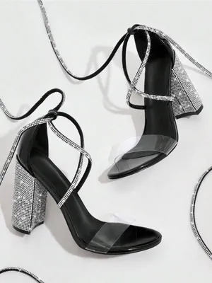 CUCCOO SZL Womans Embellished Silver Ankle Wrap Block Heel Sandals thumbnail 5