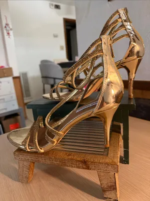 Steve Madden Metallic Gold Multi-Strap Stiletto Sandals thumbnail 3