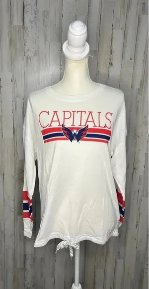 NWT NHL Washington Capitals Women's Large Long Sleeve Drawstring‎ Waist T-Shirt thumbnail 1