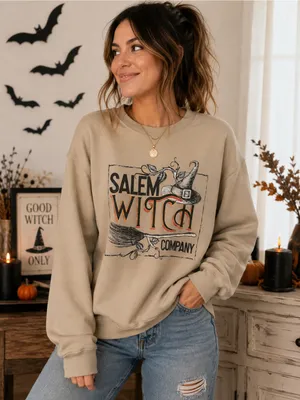 Salem Witch Co. Graphic Crewneck Sweatshirt Size Large Beige GUC thumbnail 1