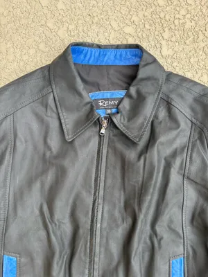 Remy Men's Lambskin Leather Bomber Jacket Black Blue Trim Sz 38 Small thumbnail 2