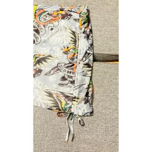 Ed Hardy Tattoo print side tie White mesh dragon paisley mini short skirt sz Med thumbnail 5