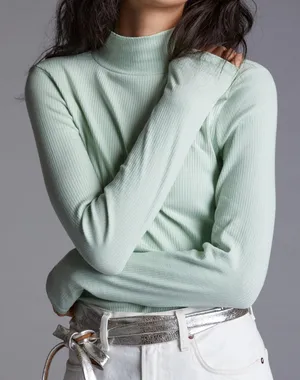 Maeve Anthropologie longsleeve Ribbed Turtleneck mint green thumbnail 1