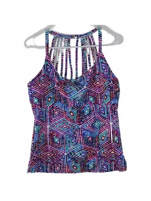 Leilani Geometric Colorful Print Strappy Tankini Top Size 12 thumbnail 3