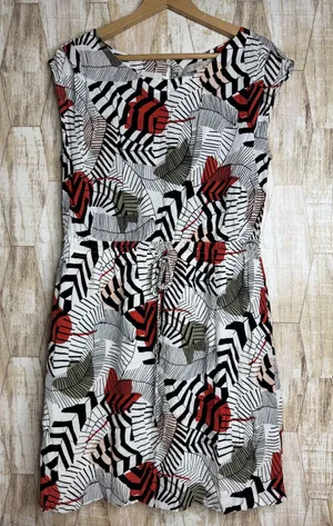 Ann Taylor LOFT Size L Abstract Tropical Leaf‎ Print Shift Dress Safari thumbnail 1