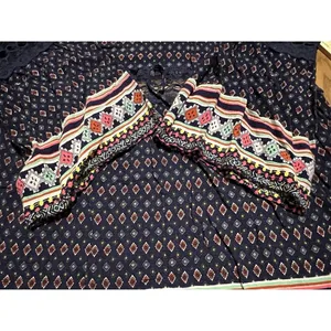 Entro Babydoll Mini Dress Size Medium Bell Sleeves‎ Lace Colorful Preppy Boho thumbnail 10