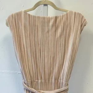 DKNY Plisse Pleated Sleeveless Midi Dress Champagne Pink Size 10 Belted A-Line thumbnail 5
