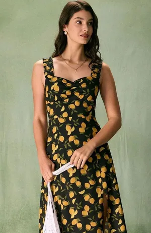 RIHOAS The Black Sweetheart Neck Lemon Midi Dress thumbnail 2