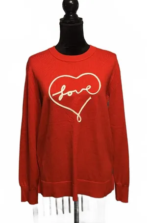 Marked Red Love Heart Graphic Sweater Pullover Knit Top Large Valentine’s Day thumbnail 1