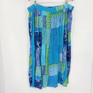 Phool Patchwork Boho Maxi Skirt Sz XL Hippie Festival Crinkly Lagenlook Blue thumbnail 7