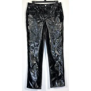 J.Crew Black Patent Faux Leather High Rise Straight Pants Size 28 edgy Y2K goth thumbnail 2