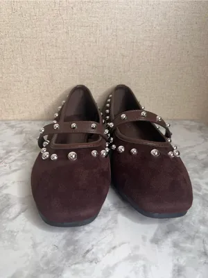 Olivia & Kate Studded Mary Jane Flats in a dark brown faux-suede finish thumbnail 2