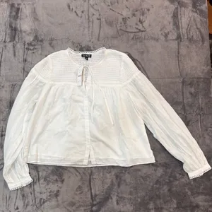 NWT J.Crew Smocked Cotton Popover top in cotton voile Blouse White Eyelet Trim M thumbnail 3