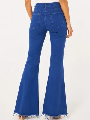 ZARA Women’s Cobalt Blue Flare Jeans Size 10 Raw Hem High Rise Pants thumbnail 2