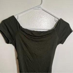 Lush Women's Size Small Off Shoulder Bodysuit Dark Green Open Cross Back Stretch thumbnail 3