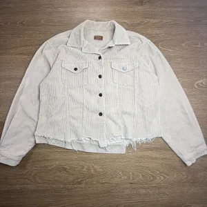 POL Corduroy Trucker Jacket Women's M Cream Raw Hem Cropped Boho Western thumbnail 2