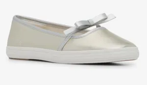 Keds Square Toe Mary Jane Leather Mini Bow, Silver, Size 8, NEW no tags Display thumbnail 1