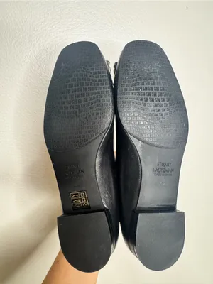Stuart Weitzman Black Leather Chain-Trim Ballet Flats Shoes thumbnail 6