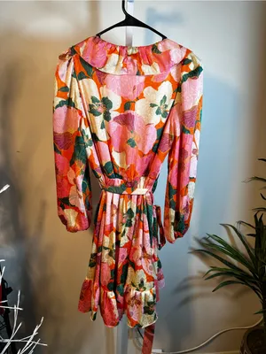 P376. Taylor Pink Floral Wrap Dress with Green Leaf Accents thumbnail 5