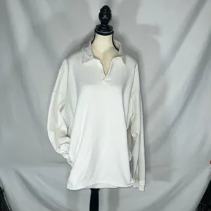 FP Movement Free People White French Terry V-Neck Oversized Polo Sweatshirt Lg thumbnail 2