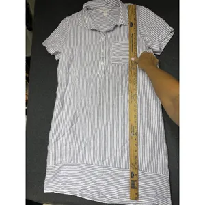 Garnet Hill Suns Out linen relaxed popover shirt dress striped purple Medium thumbnail 10