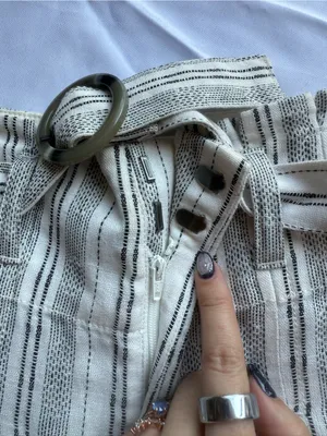 Anthropologie Ett:Twa Mauritius Paperbag Waisted Belted White Black Pants Size 0 thumbnail 5