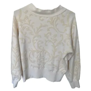 Anthropologie Nina Velvet‎ Sweater Ivory Scrolls Women's Size XL thumbnail 4