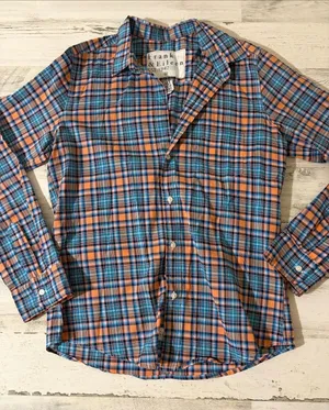 Frank & Eileen Orange and Blue Plaid Barry Cotton Button-Down Shirt thumbnail 1