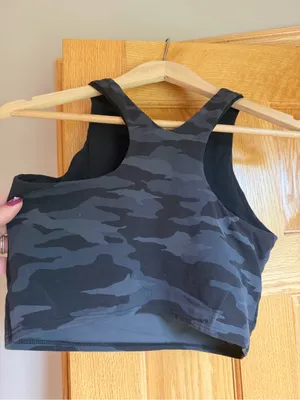 Athleta Conscious Crop Tank Top Black Gray Camo Sports Bra Powervita Small thumbnail 3