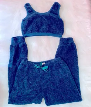 Charlotte Russe Blue Plush Two Piece Pajama Set with Crop Top and Joggers thumbnail 1