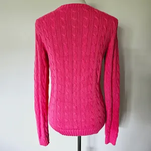 Ralph Lauren Fuchsia & Lime Cable Knit Cotton Crewneck Sweater Size Medium thumbnail 6