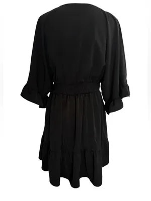 SHEIN Black V-Neck Smocked Waist Ruffle Hem Mini Dress thumbnail 2